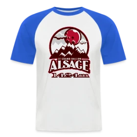 Maquette de T-shirt baseball manches courtes Homme « Alsace : Le Grand Ballon des Vosges (1424m) » à imprimer et personnaliser