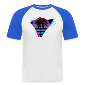 Maquette de T-shirt baseball manches courtes Homme « Palmier Rétro Synthwave » à imprimer et personnaliser