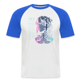 Maquette de T-shirt baseball manches courtes Homme « Tsundere Cyborg Neon Glitch Anime » à imprimer et personnaliser