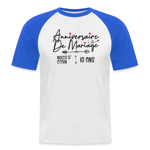 Anniversaire Mariage Noces Étain - T-shirt baseball manches courtes Homme