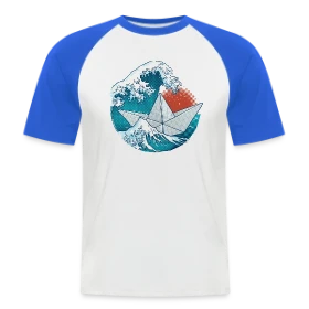 Maquette de T-shirt baseball manches courtes Homme « Bateau Origami dans la tempête » à imprimer et personnaliser