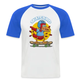 Maquette de T-shirt baseball manches courtes Homme « Skatebird : L'oiseau skater » à imprimer et personnaliser