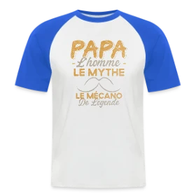 Maquette de T-shirt baseball manches courtes Homme « Papa Mécanicien de Légende - Humour Cadeau Atelier » à imprimer et personnaliser