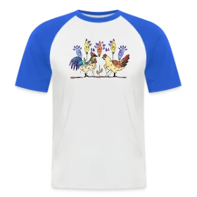 Maquette de T-shirt baseball manches courtes Homme « Duo Fermier Coq & Poule » à imprimer et personnaliser