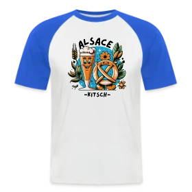Maquette de T-shirt baseball manches courtes Homme « Alsace Kitsch Bière Bretzel » à imprimer et personnaliser
