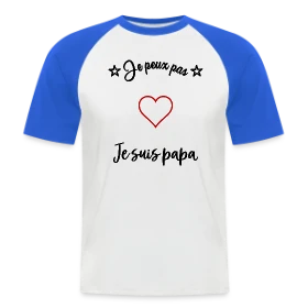 Maquette de T-shirt baseball manches courtes Homme « T-shirt Cœur Papa : Je t'aime Super Papa » à imprimer et personnaliser