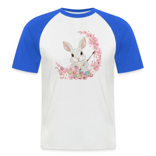 Lapin de Pâques Enchanteur: Fleurs et Pinceau Pastel - T-shirt baseball manches courtes Homme