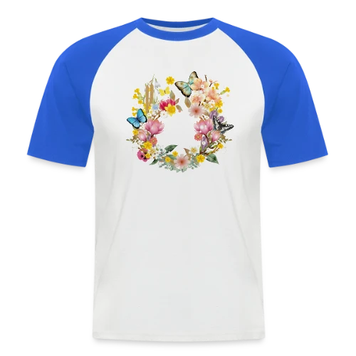 Éclosion Printanière : Fleurs et Papillons Colorés - T-shirt baseball manches courtes Homme