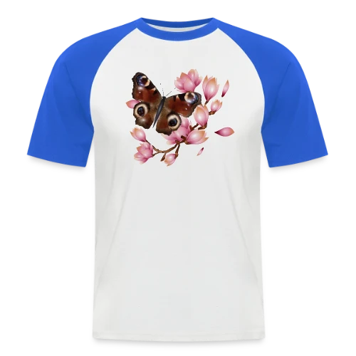 Papillon Paon et Magnolia Rose : Élégance Naturelle - T-shirt baseball manches courtes Homme