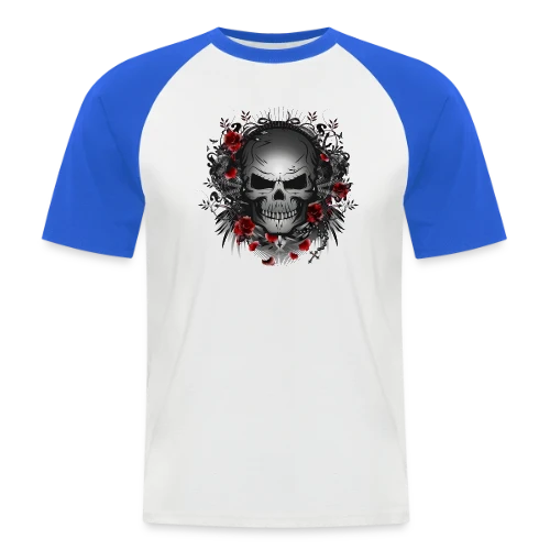 Crâne Gothique Mystique aux Roses Rouges - T-shirt baseball manches courtes Homme