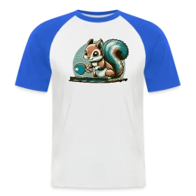 Maquette de T-shirt baseball manches courtes Homme « L'Écureuil Champion de Ping-Pong Cartoon » à imprimer et personnaliser