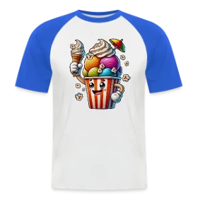 Maquette de T-shirt baseball manches courtes Homme « T-Shirt Glace Comic : Fun, Fraîcheur Estivale & Gourmandise » à imprimer et personnaliser