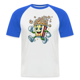 Maquette de T-shirt baseball manches courtes Homme « T-shirt Popcorn Comique : La Star de Vos Soirées Ciné » à imprimer et personnaliser