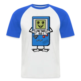 Maquette de T-shirt baseball manches courtes Homme « Vieux comme une console rétro » à imprimer et personnaliser