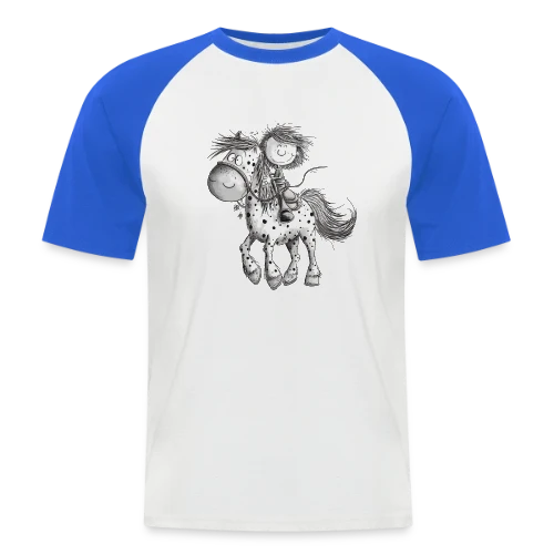 Cheval et cavalier rigolos - Dessin animé - T-shirt baseball manches courtes Homme