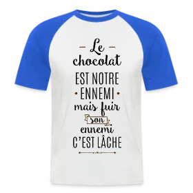 Maquette de T-shirt baseball manches courtes Homme « Je peux pas, j'ai chocolat » à imprimer et personnaliser