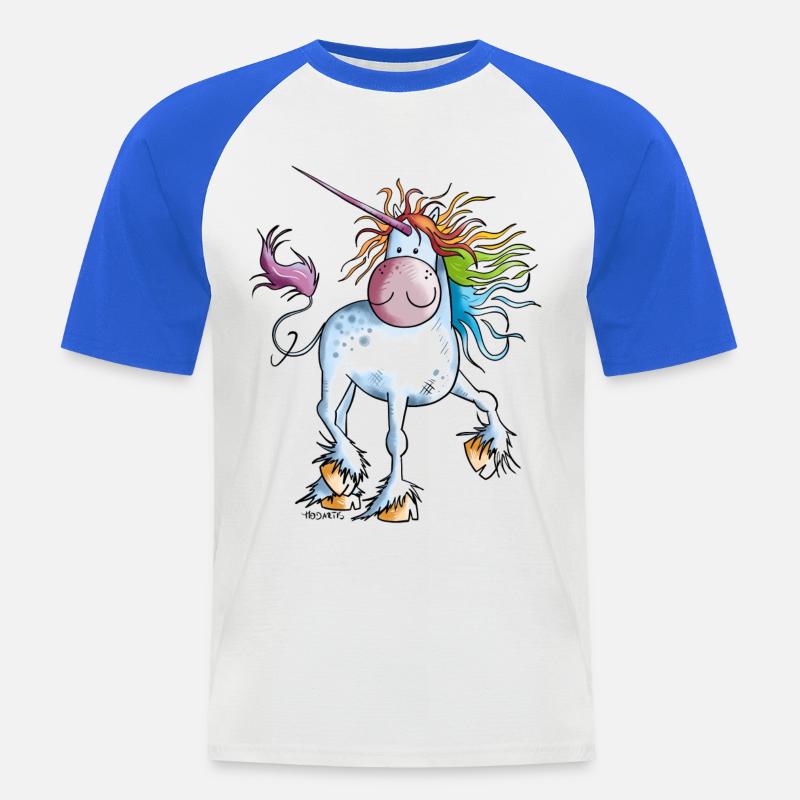 Regenbogen Einhorn - Männer Baseball-T-Shirt - Weiß/Royalblau