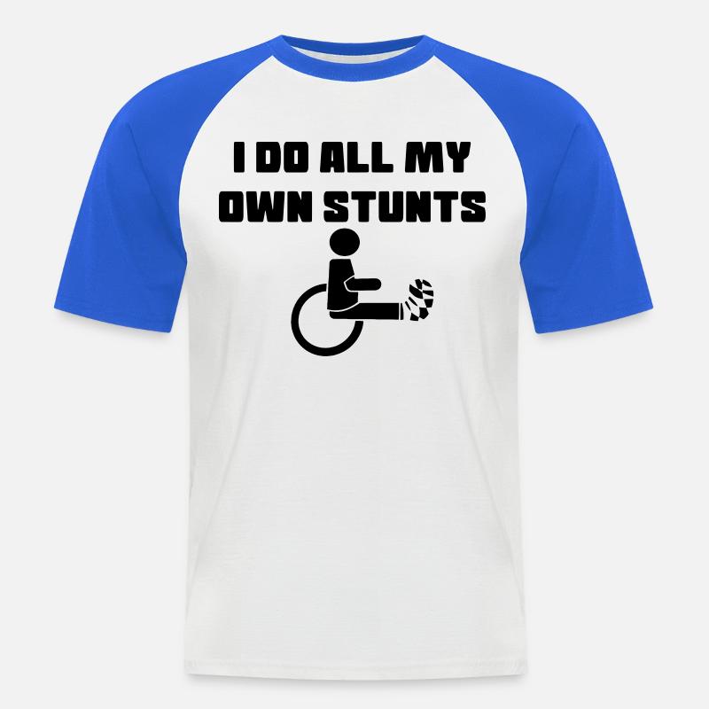 Rollstuhlfahrer mit Bein in Gips # - Männer Baseball-T-Shirt - Weiß/Royalblau