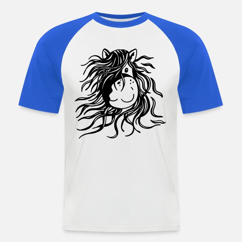 Pferd mit dicker Mähne - Pferde - Comic - Männer Baseball-T-Shirt - Weiß/Royalblau