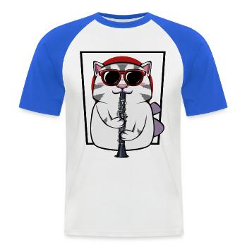 Clarinettiste chat avec lunettes de soleil - T-shirt baseball manches courtes Homme - blanc/bleu royal - Devant