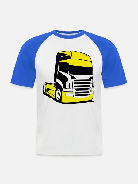 Gelber Lkw Pop-Art - Männer Baseball-T-Shirt - Weiß/Royalblau