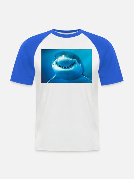 Smiling Shark Underwater - Men's Baseball T-Shirt - white/royal blue