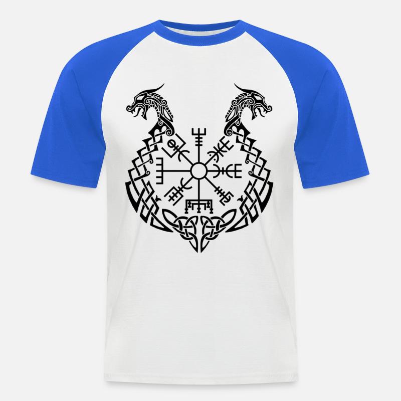 Schwarzer Drache und Wikingerkompass - Männer Baseball-T-Shirt - Weiß/Royalblau