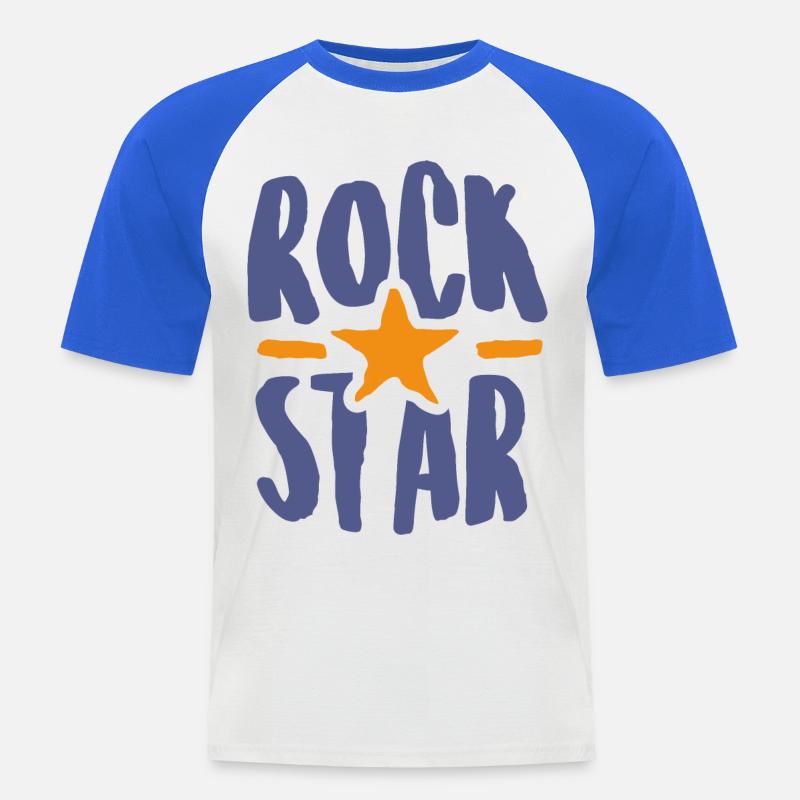 rock star - Maglia da baseball a manica corta da uomo - bianco/blu royal