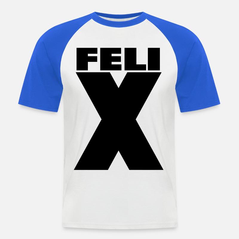 Felix X – Minimal Name Design - Männer Baseball-T-Shirt - Weiß/Royalblau
