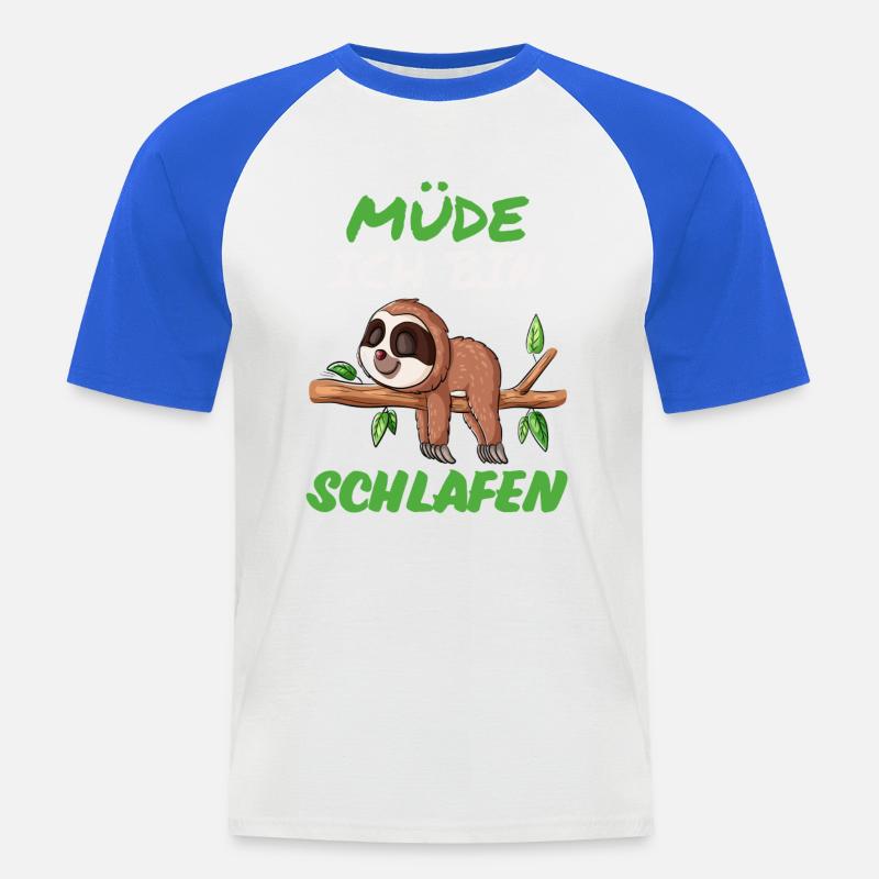 Faultier Müde - Männer Baseball-T-Shirt - Weiß/Royalblau