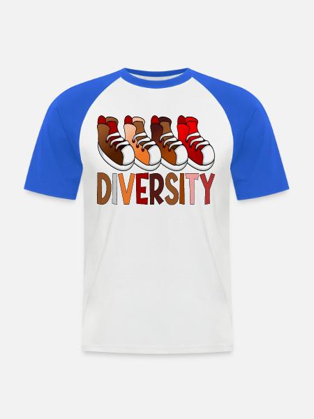 Diversity-Schuhe - Männer Baseball-T-Shirt - Weiß/Royalblau