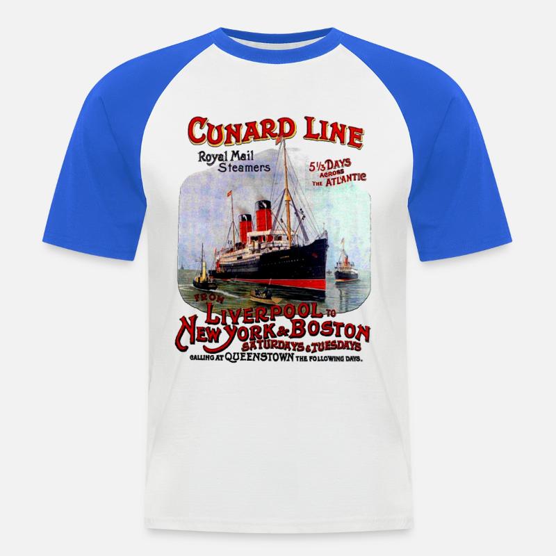 LINER TRANSATLANTIC CREATION LOUIS RUNEMBERG - Männer Baseball-T-Shirt - Weiß/Royalblau
