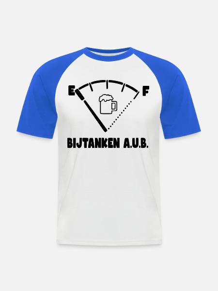 Bijtanken want mijn bier is op! # - Mannen baseballshirt korte mouw - wit/koningsblauw