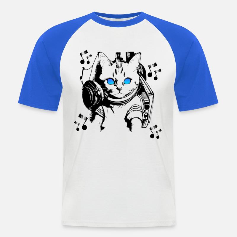 DJ Katze mit Kopfhörern - Männer Baseball-T-Shirt - Weiß/Royalblau