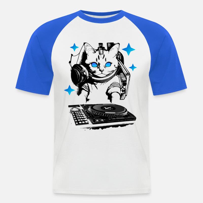DJ Katze mit Mischpult - Männer Baseball-T-Shirt - Weiß/Royalblau