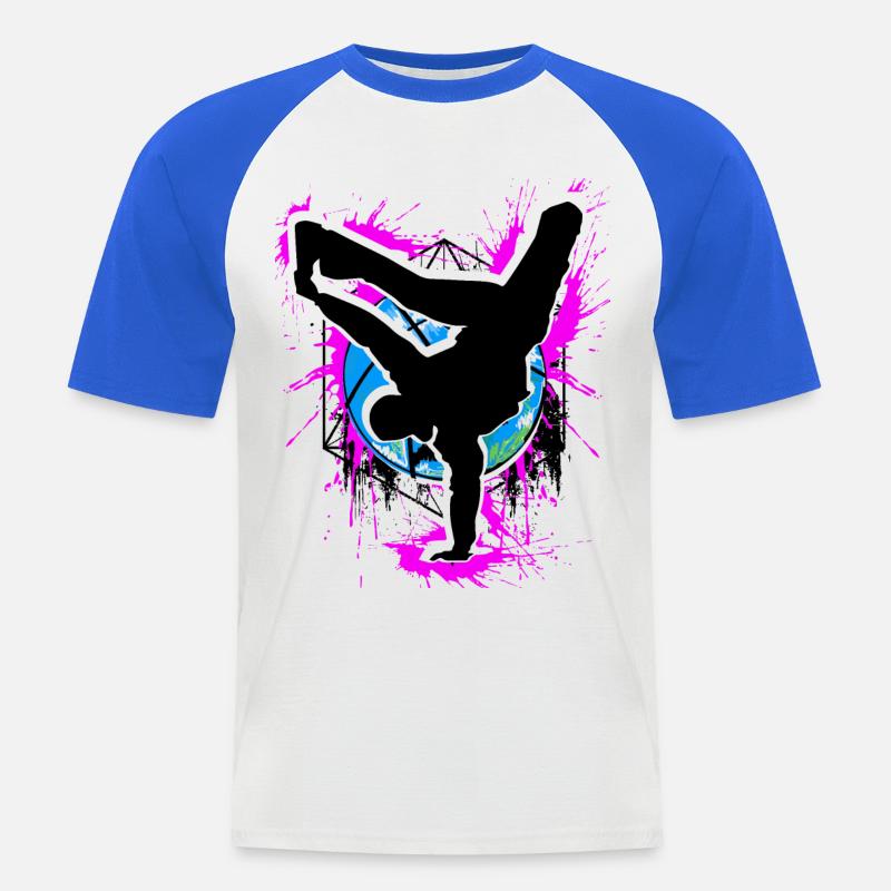 Breakdance - Breakdancer - Breakdancing - BBoy - Maglia da baseball a manica corta da uomo - bianco/blu royal