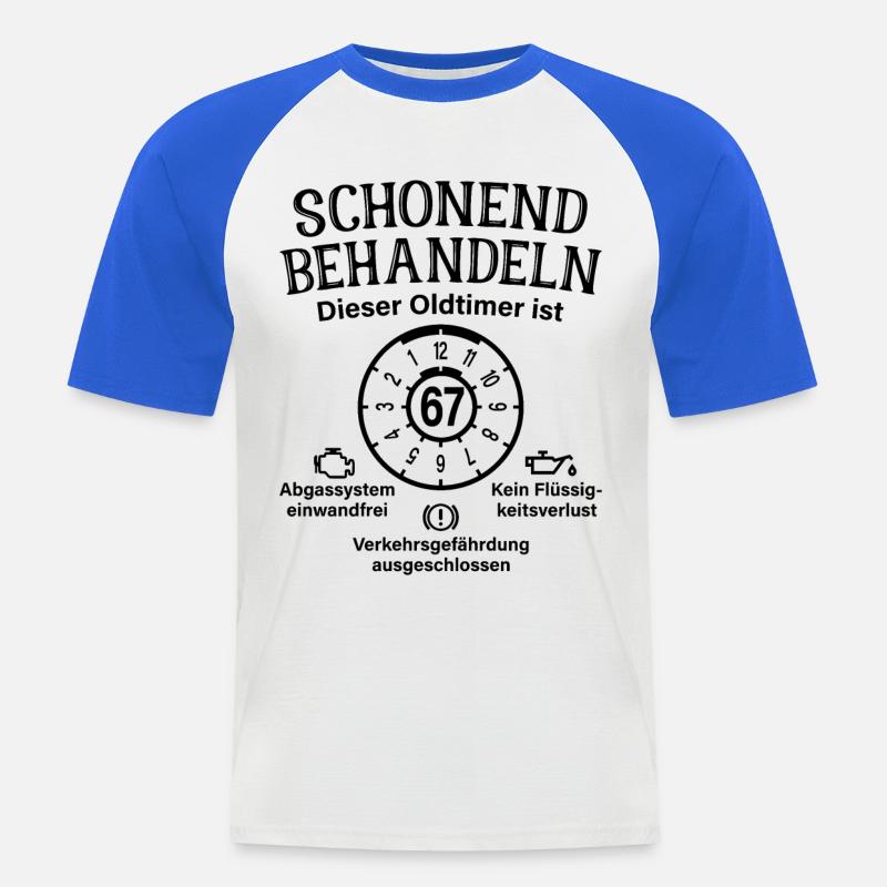 67. Geburtstag Schonend Behandeln Oldtimer Ist 67 - Männer Baseball-T-Shirt - Weiß/Royalblau