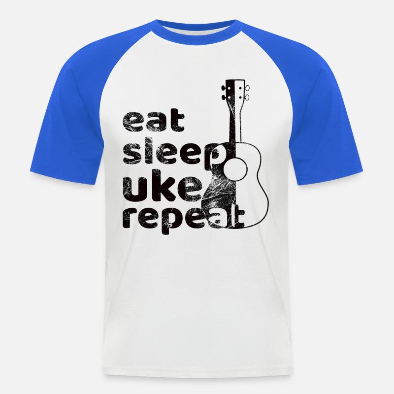 eat sleep uke repeat! schwarz - Männer Baseball-T-Shirt - Weiß/Royalblau