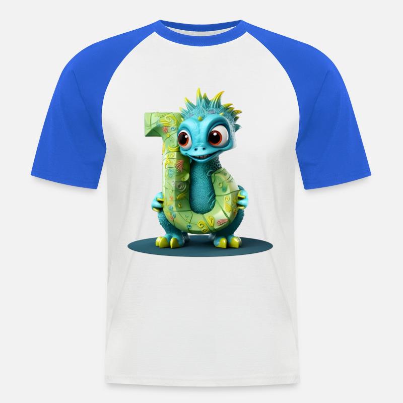 Blauer Drache mit Buchstabe J Alphabet - Männer Baseball-T-Shirt - Weiß/Royalblau