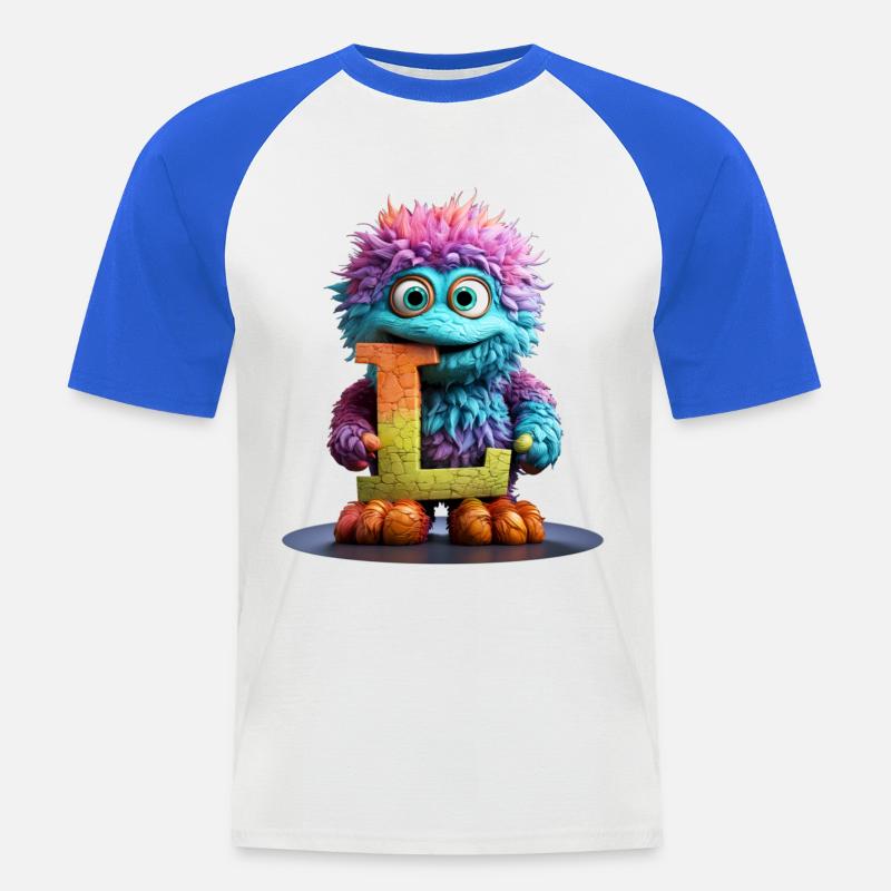 Regenbogenmonster mit Buchstabe L - Männer Baseball-T-Shirt - Weiß/Royalblau