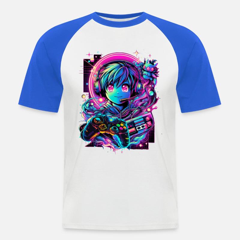 Gamer Controller Anime Synthwave Art - Männer Baseball-T-Shirt - Weiß/Royalblau
