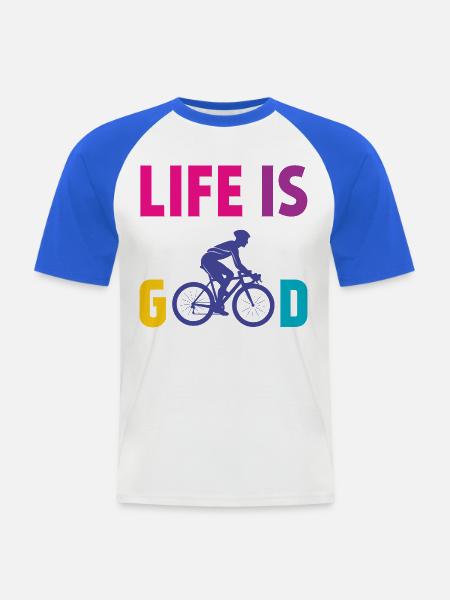Radfahren - Das Leben ist gut - Männer Baseball-T-Shirt - Weiß/Royalblau