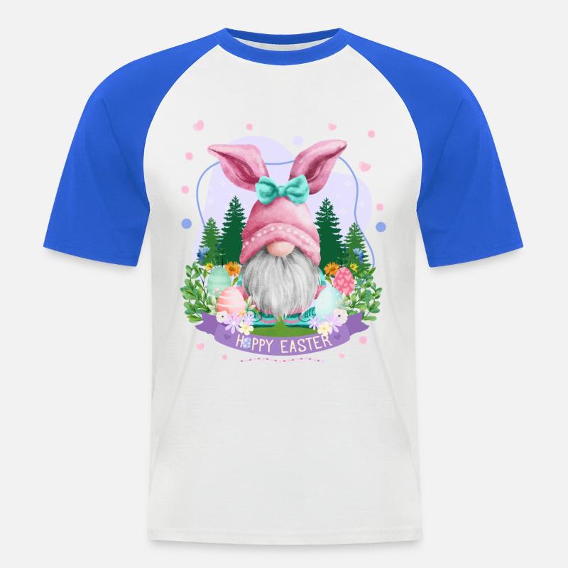 Hoppy Gnome Easter - Easter Gift Idea - Männer Baseball-T-Shirt - Weiß/Royalblau