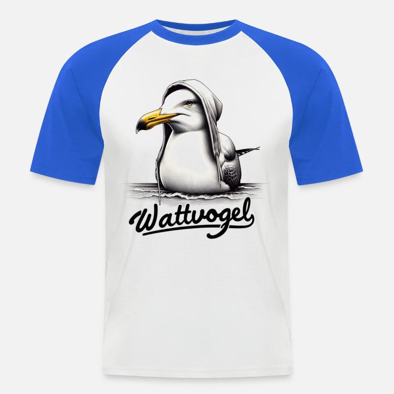 Wattvogel Coole Möwe mit Kapuze - Männer Baseball-T-Shirt - Weiß/Royalblau
