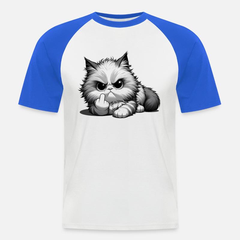 Grumpy Katze mit frechem Mittelfinger - Männer Baseball-T-Shirt - Weiß/Royalblau