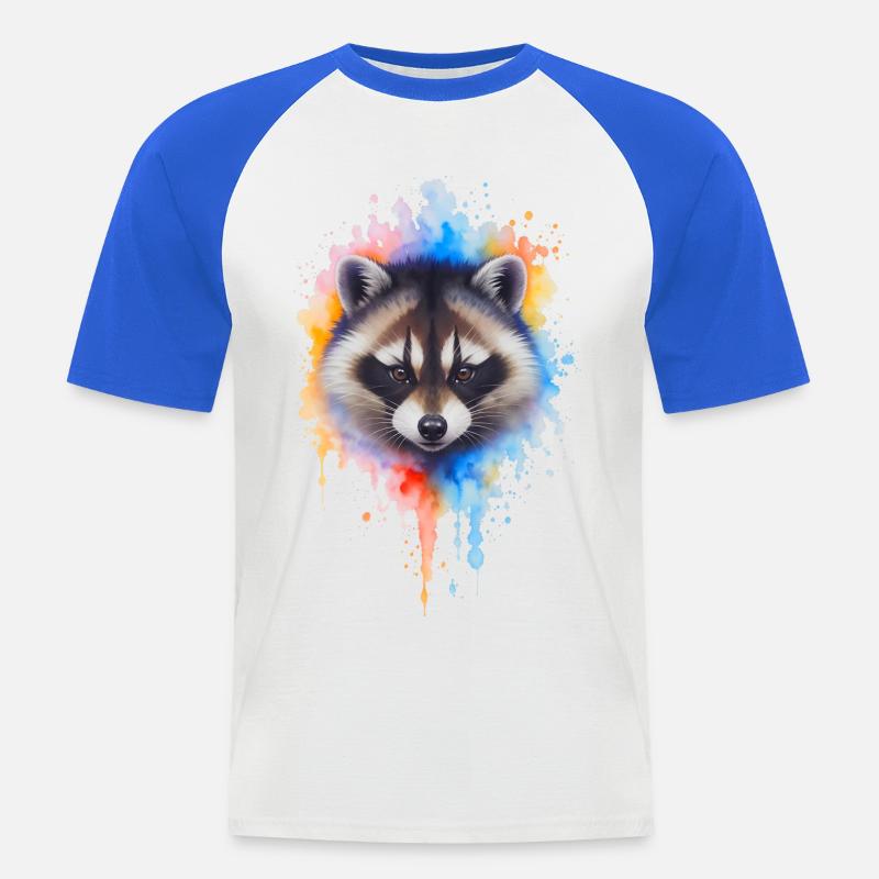 Aquarell Waschbär Farbexplosion - Männer Baseball-T-Shirt - Weiß/Royalblau
