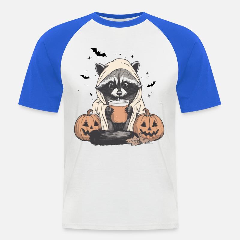 Halloween Pullover, Waschbär Halloween, Geschenk - Männer Baseball-T-Shirt - Weiß/Royalblau