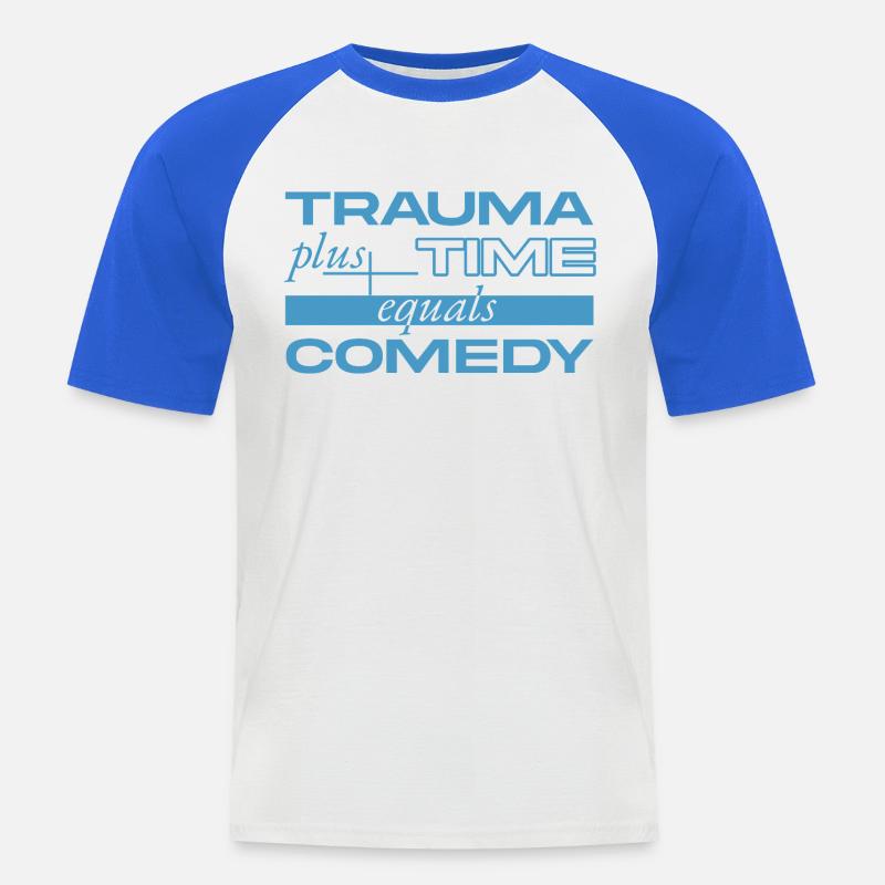 Trauma + Zeit = Comedy - Männer Baseball-T-Shirt - Weiß/Royalblau