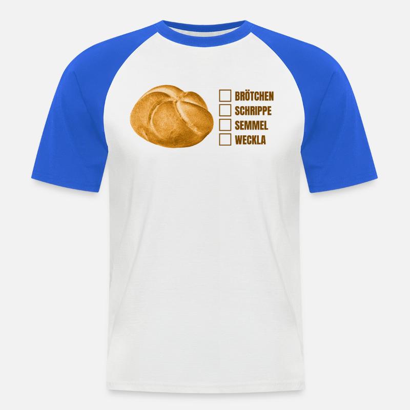Brötchen oder Semmel? – Lustiges Dialekt-Design - Männer Baseball-T-Shirt - Weiß/Royalblau