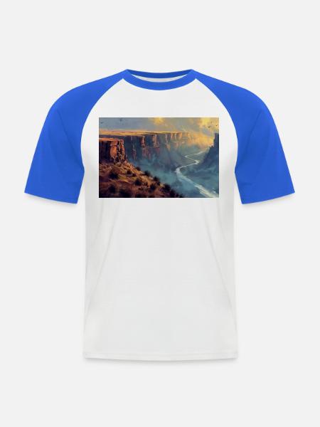 Canyon Landschaft Illustration Poster - Männer Baseball-T-Shirt - Weiß/Royalblau